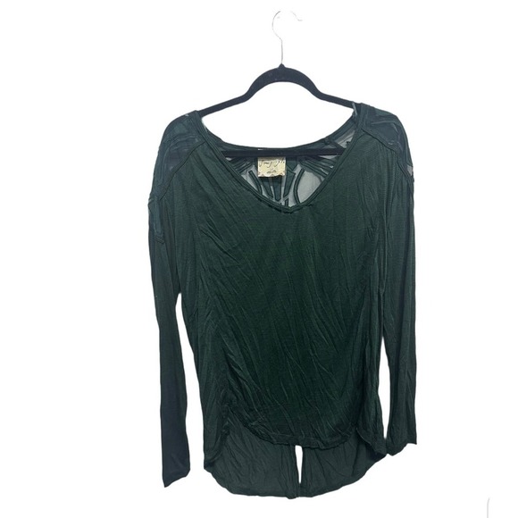 Free People Emerald Green Long Sleeves Lace Back High Low Top Small - Picture 1 of 4